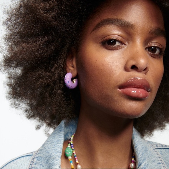 NWT. Zara Purple/Pink Pack of Clay Rhinestone Earrings. - Picture 3 of 12